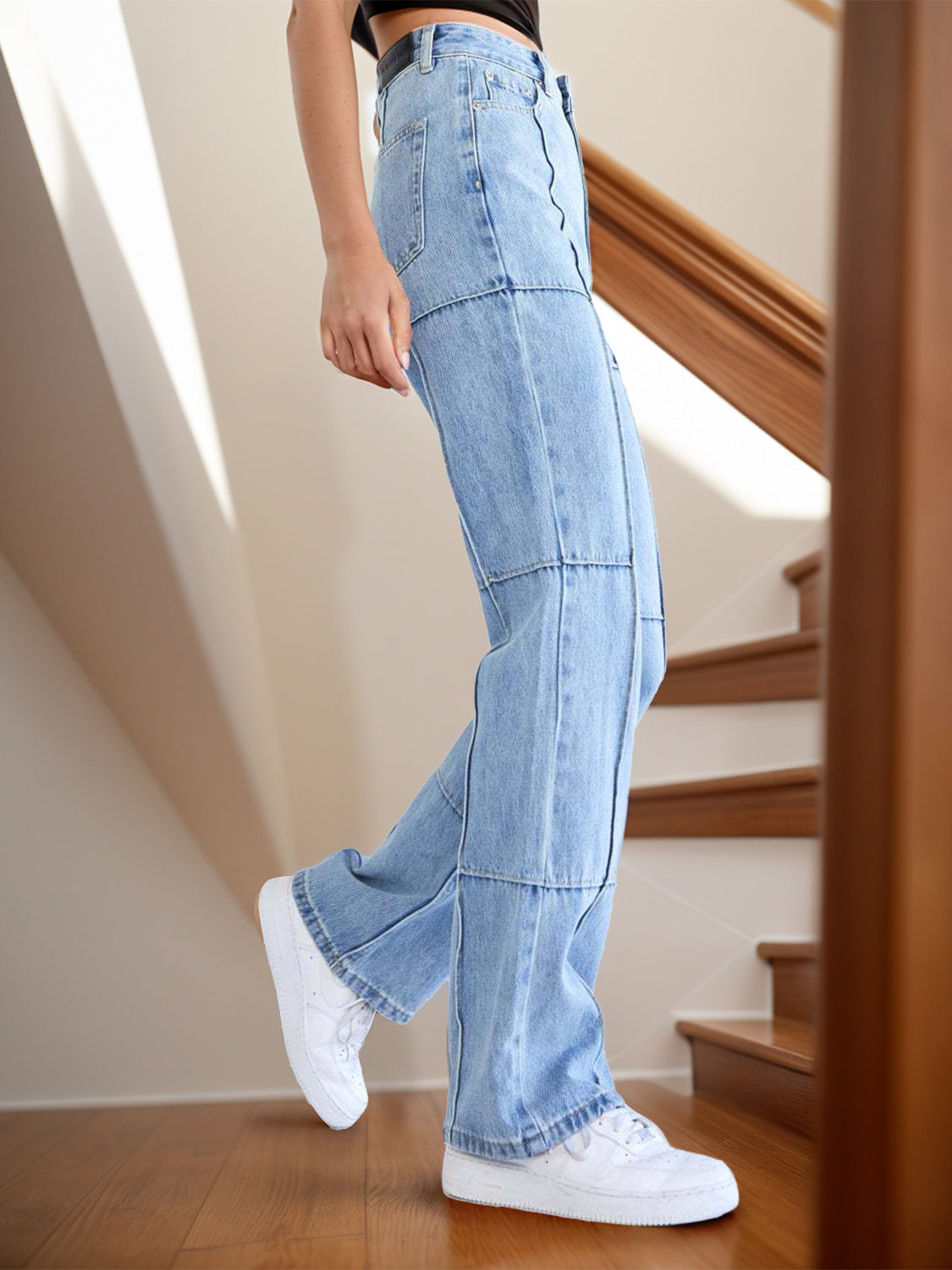 High Waist Straight Jeans w/ Pockets