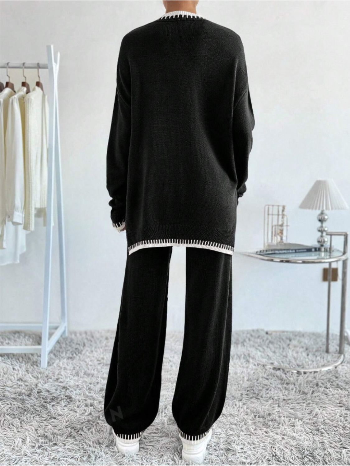 Side Slit Contrast Trim Top Pants Set