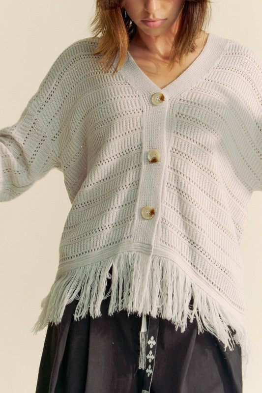 Davi & Dani Fringe V-Neck Cardigan
