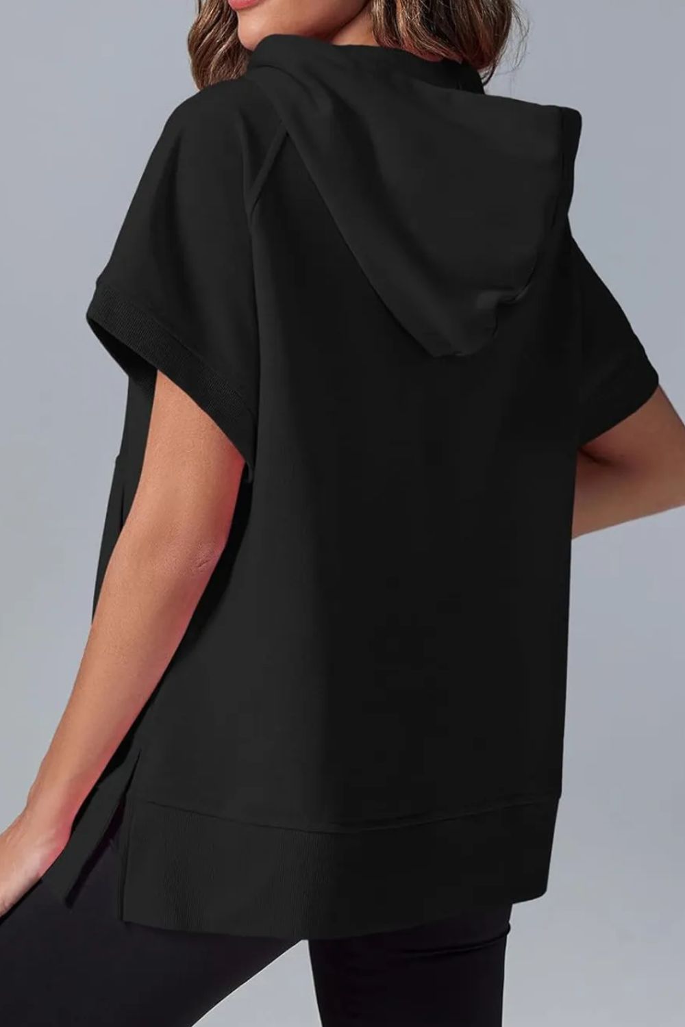Half Zip Casual Short Sleeve Hoodie