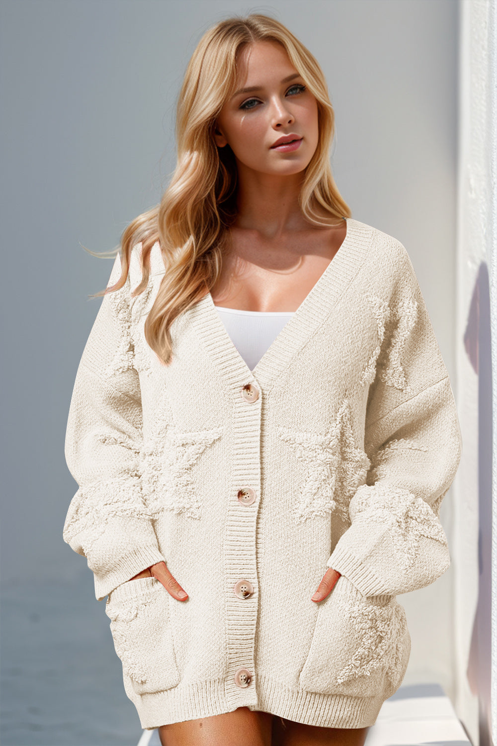 Star Pattern Button Up Cardigan