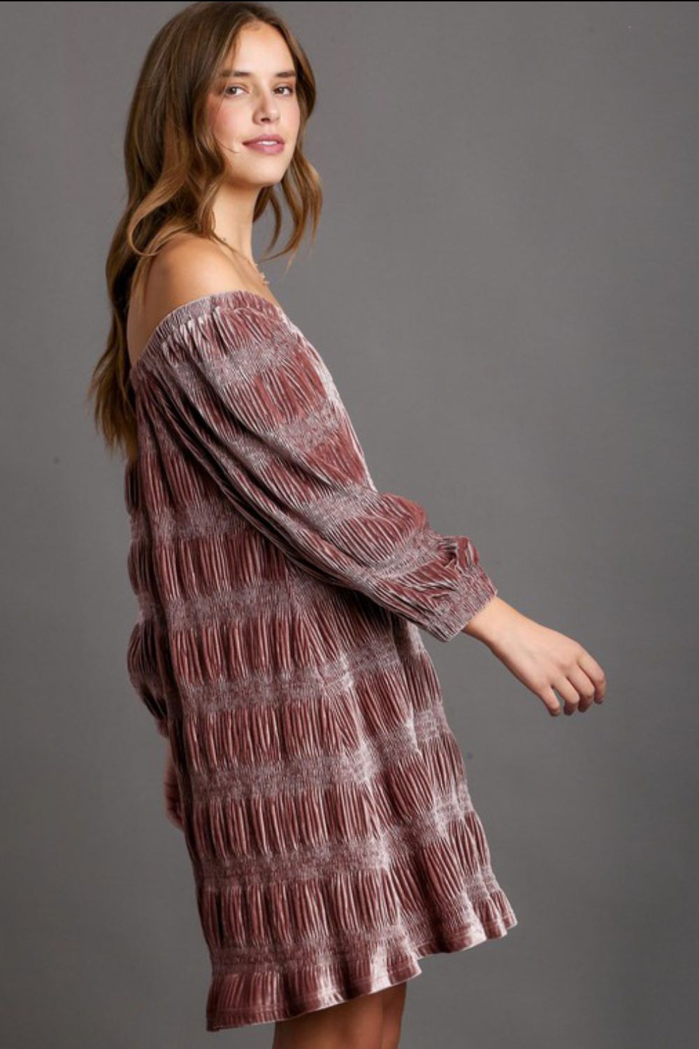 Off-Shoulder Balloon Sleeve Velvet