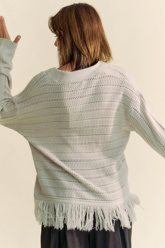 Davi & Dani Fringe V-Neck Cardigan