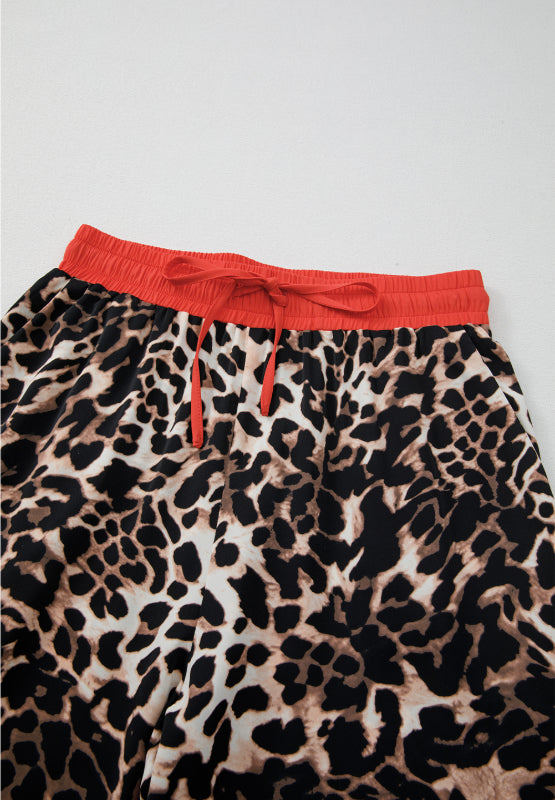 Contrast Trim Leopard Top Pants Set