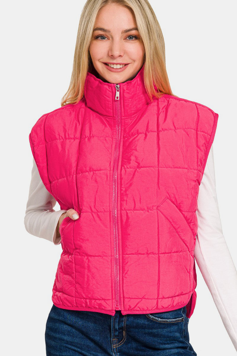Zenana Zip Up Cropped Puffer Vest