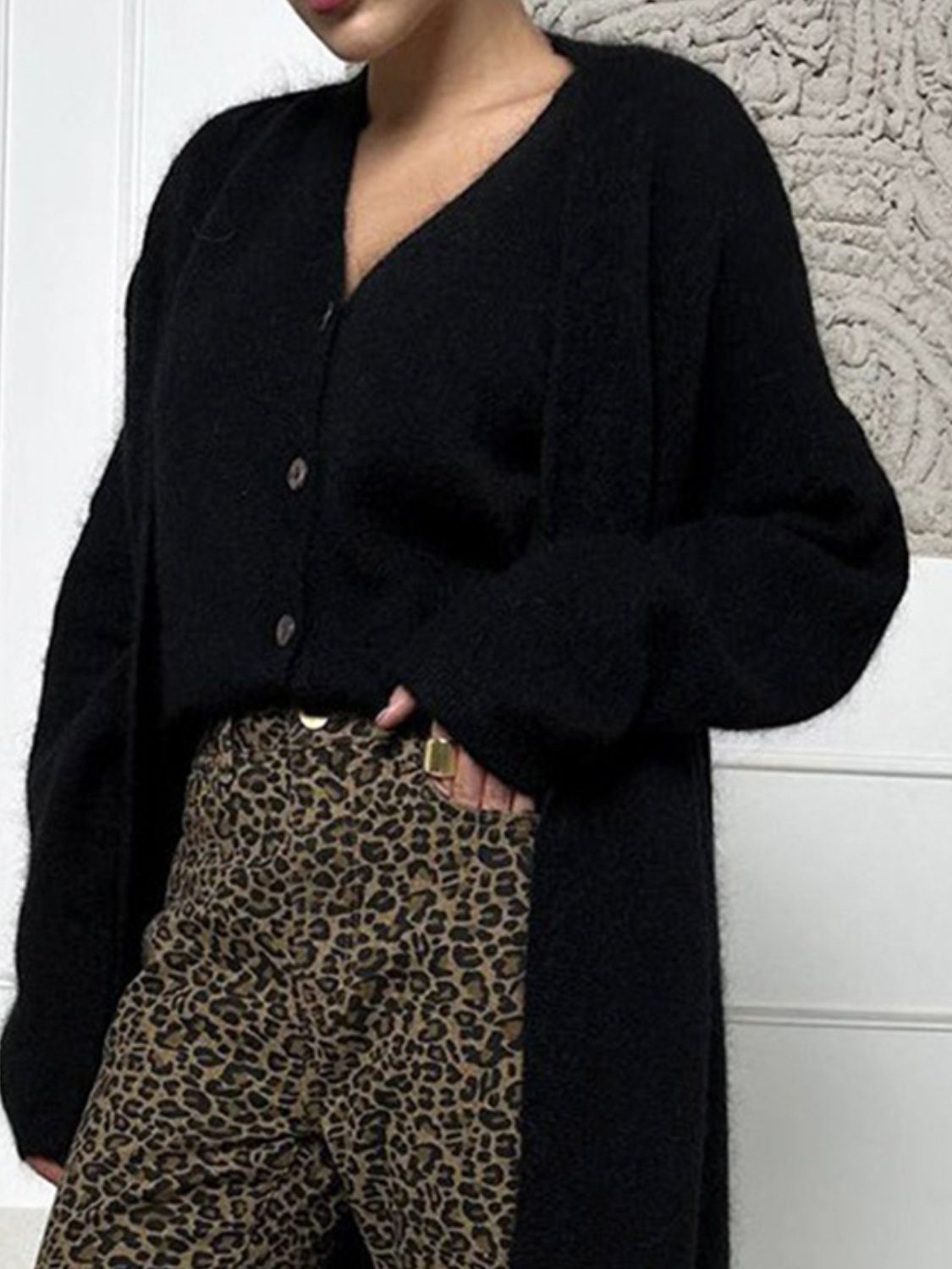 Fuzzy Open Front Solid Cardigan