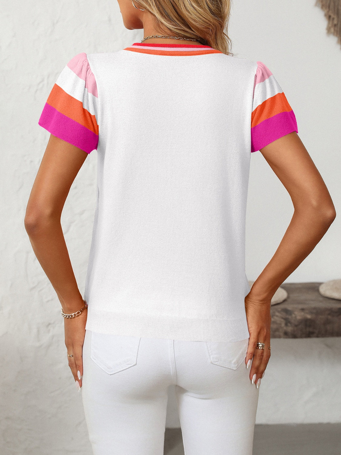 Contrast Round Neck Short Sleeve Top