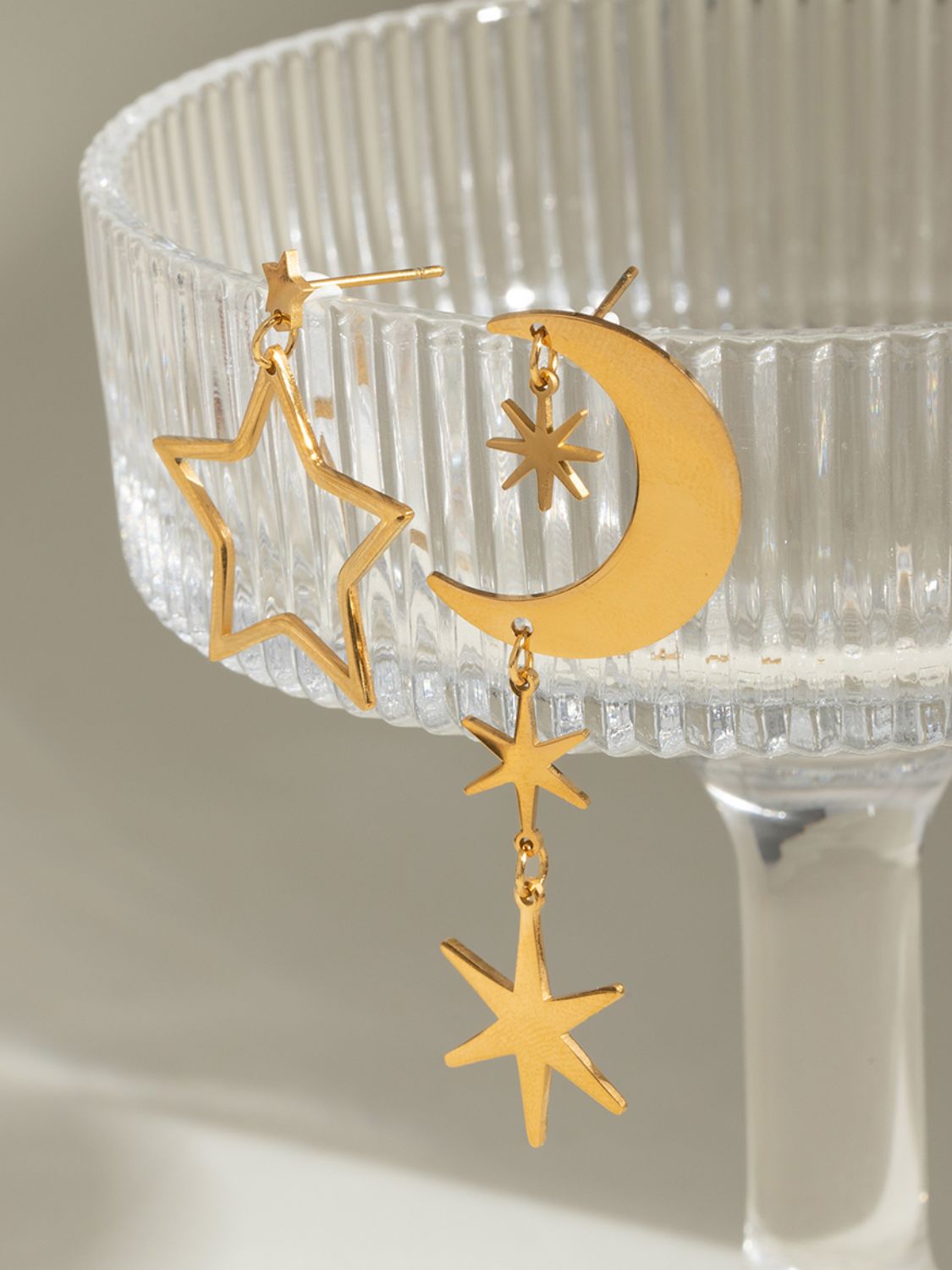 18K Gold Moon & Star Dangle Earrings