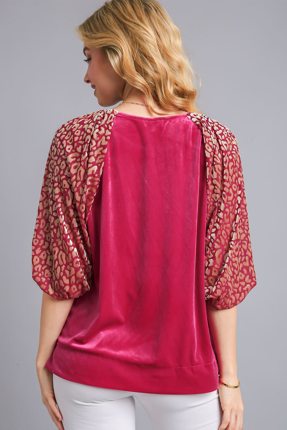 Leopard Velvet Balloon Sleeve Top