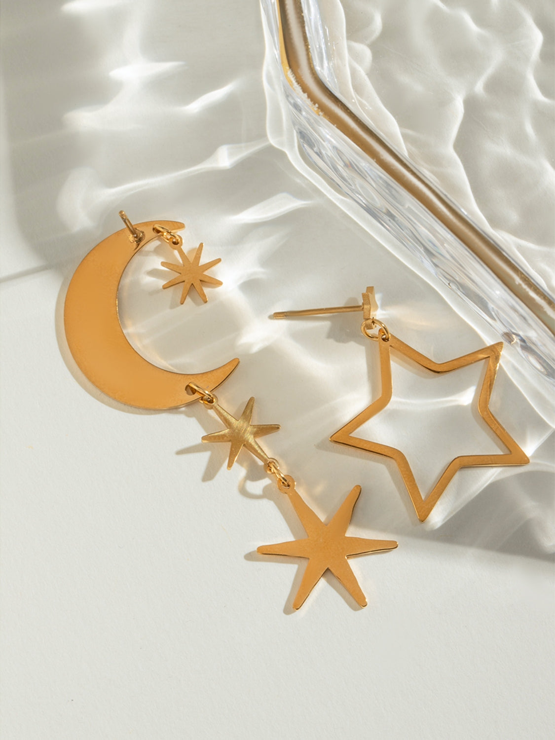 18K Gold Moon & Star Dangle Earrings