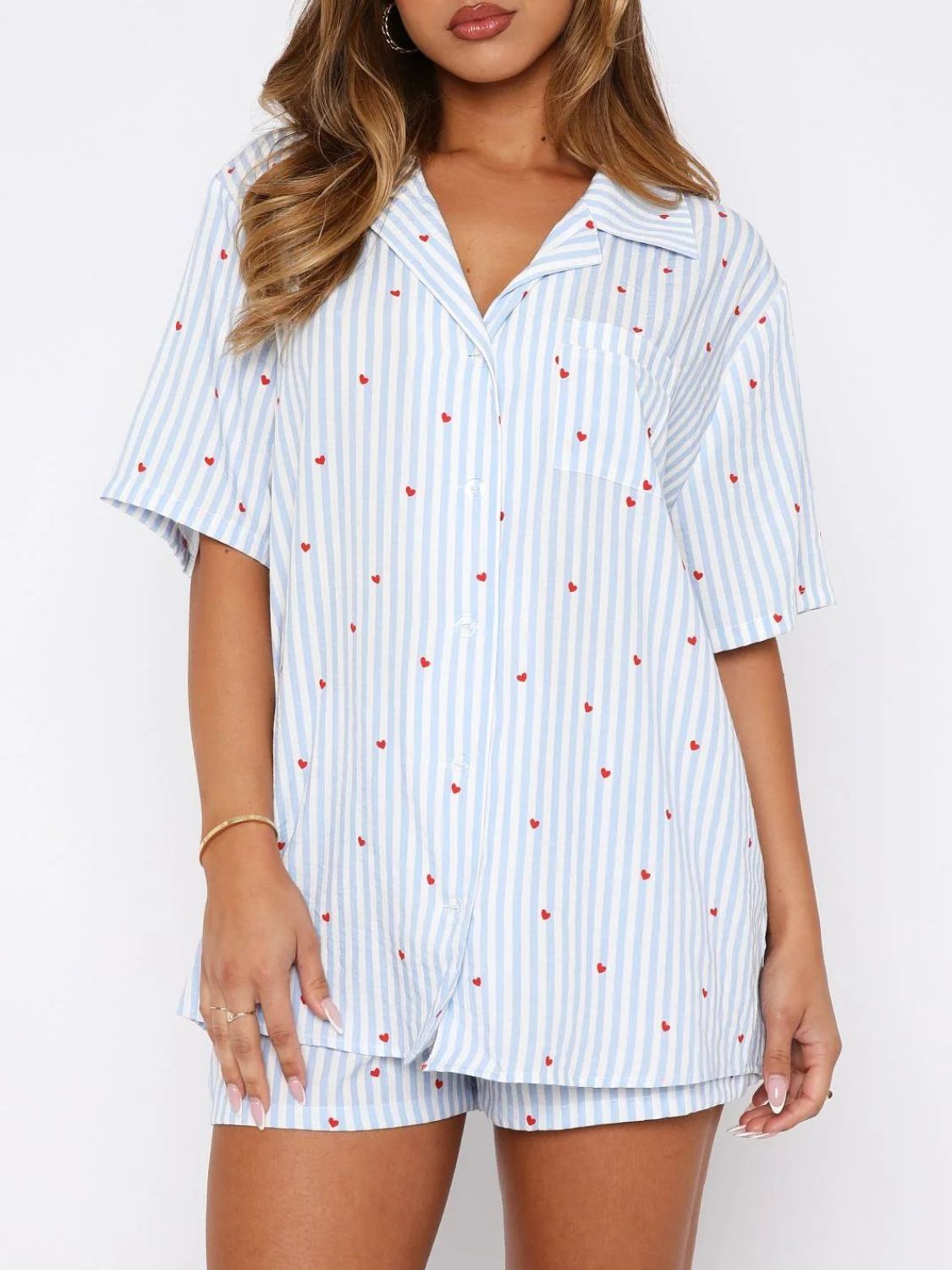 Valentine's Printed Collared Top Shorts