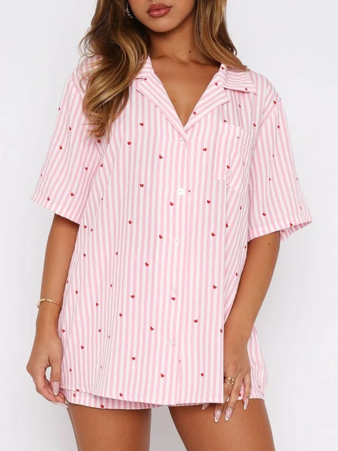 Valentine's Printed Collared Top Shorts