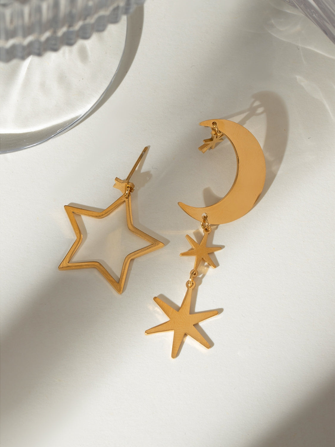 18K Gold Moon & Star Dangle Earrings