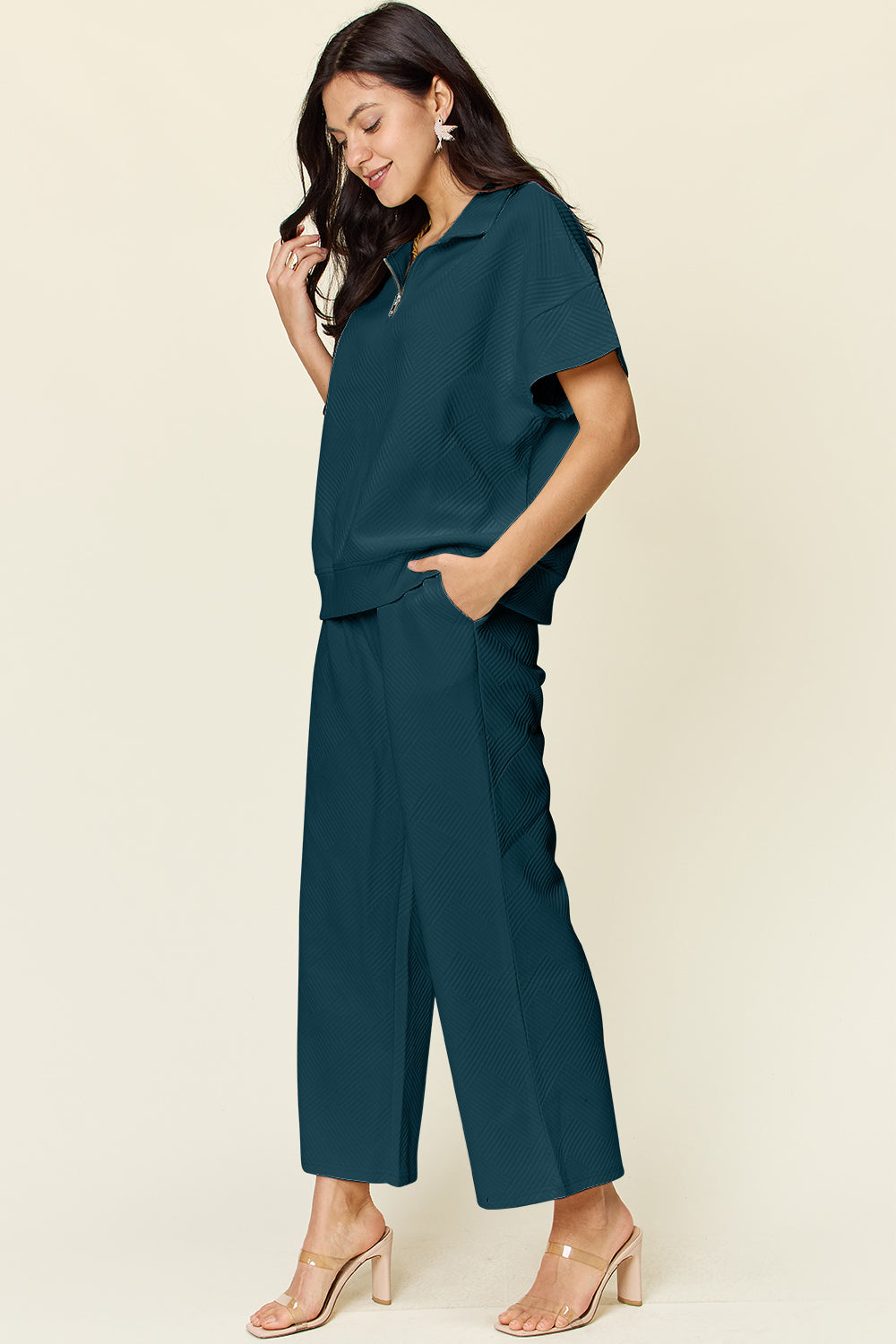 Double Take Half Zip Top & Pants Set