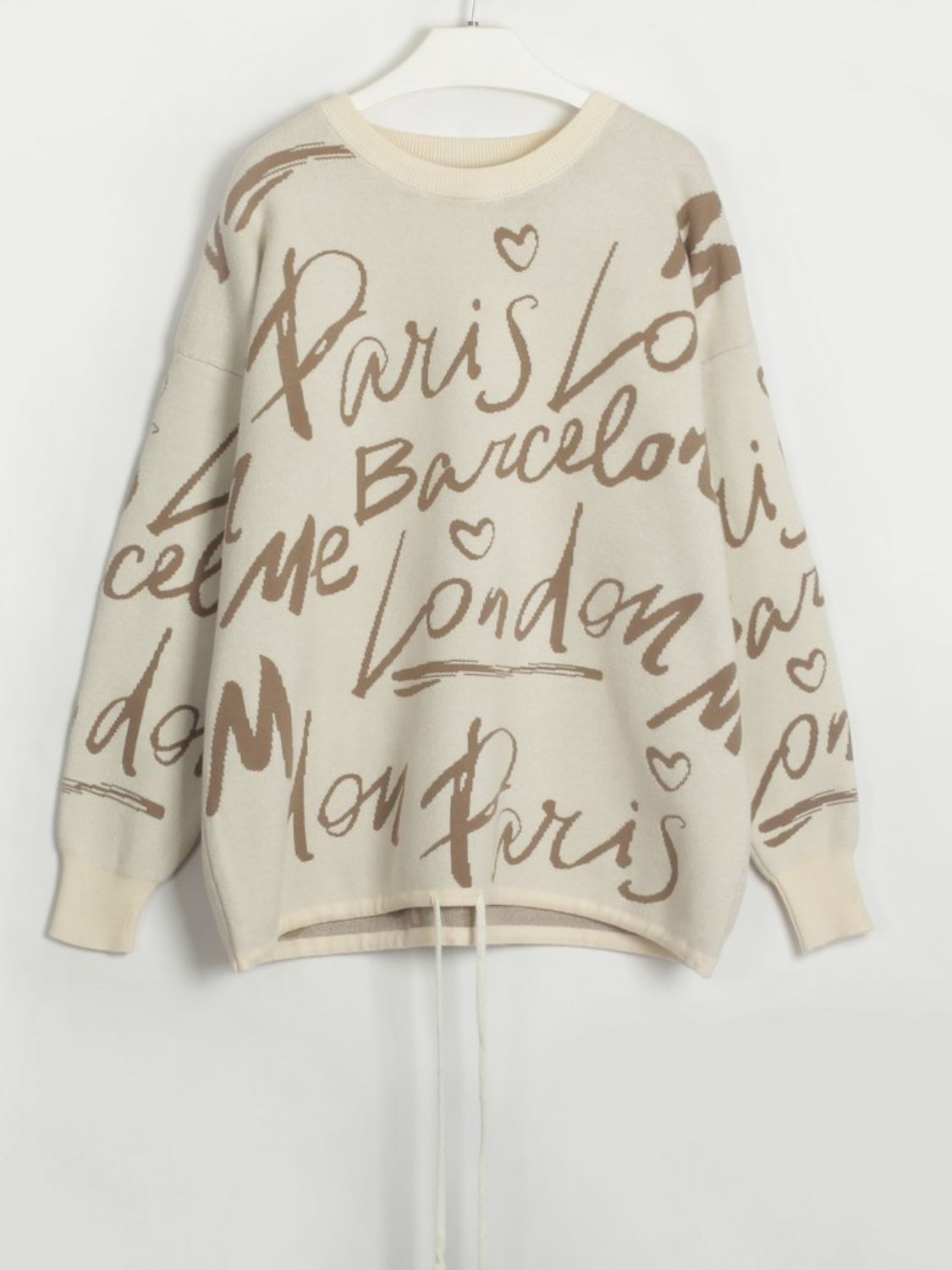 Drawstring Letter Pattern Sweater Drop
