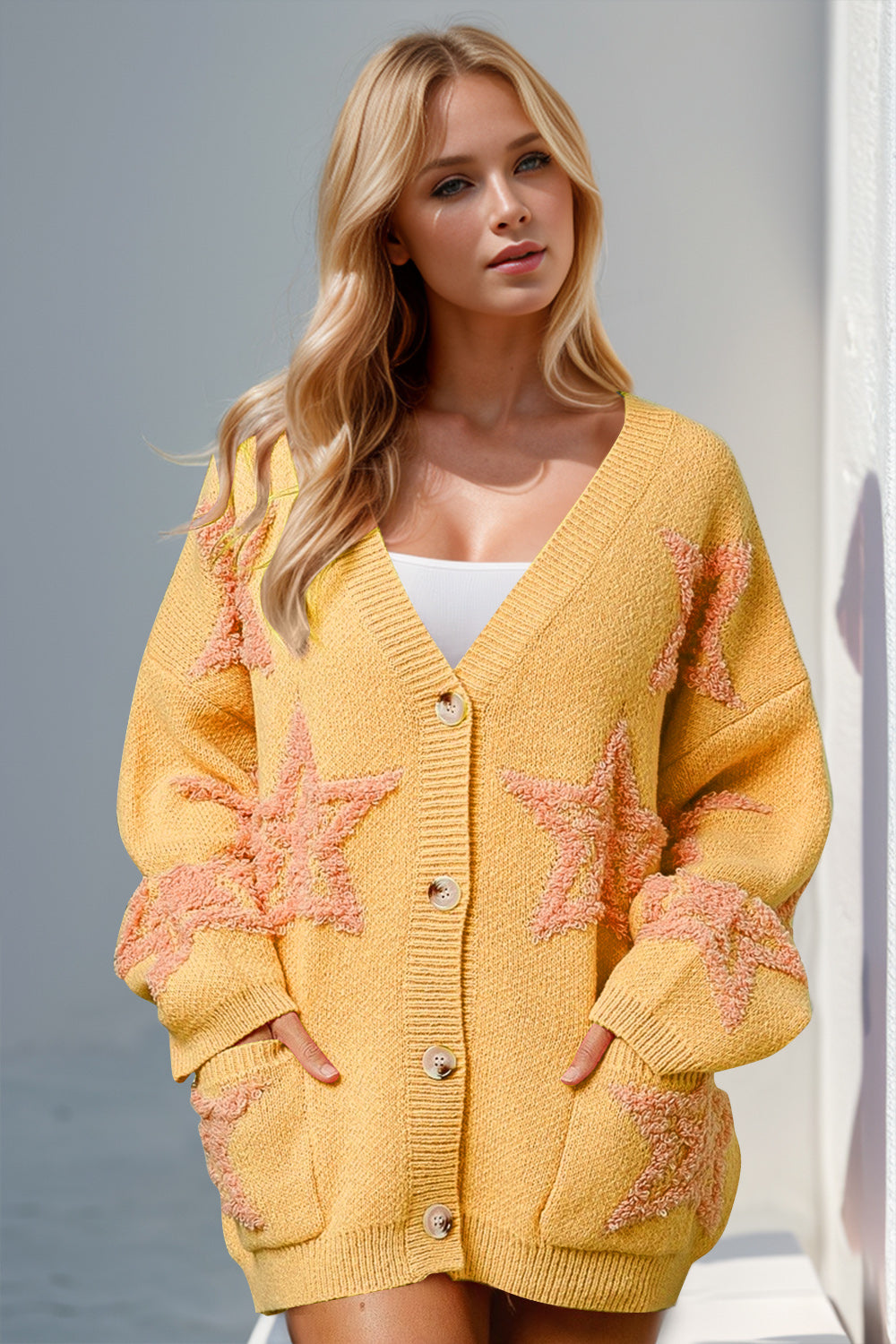 Star Pattern Button Up Cardigan
