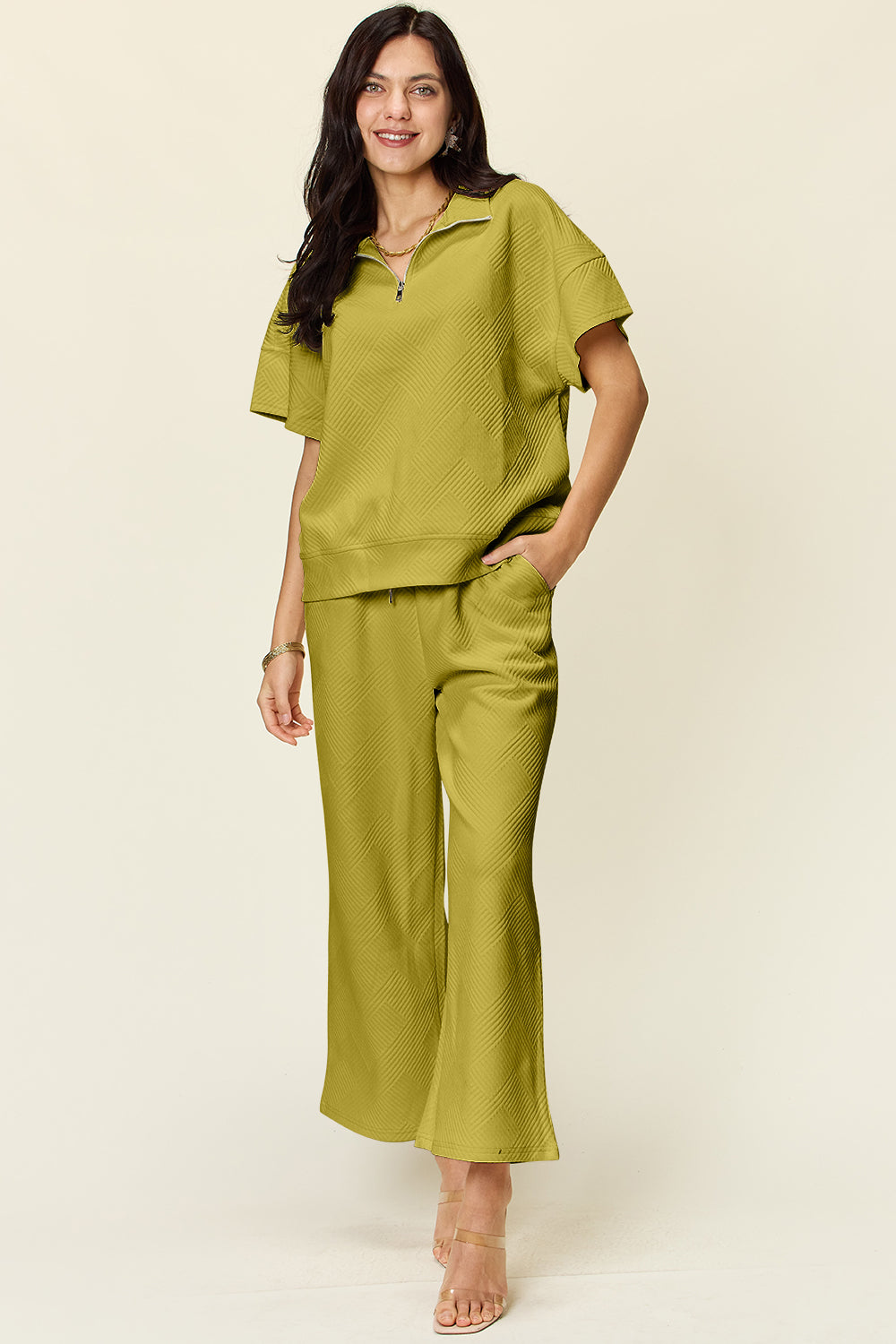 Double Take Half Zip Top & Pants Set