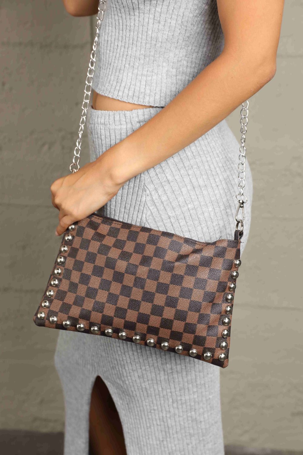 PU Leather Studded Shoulder Bag
