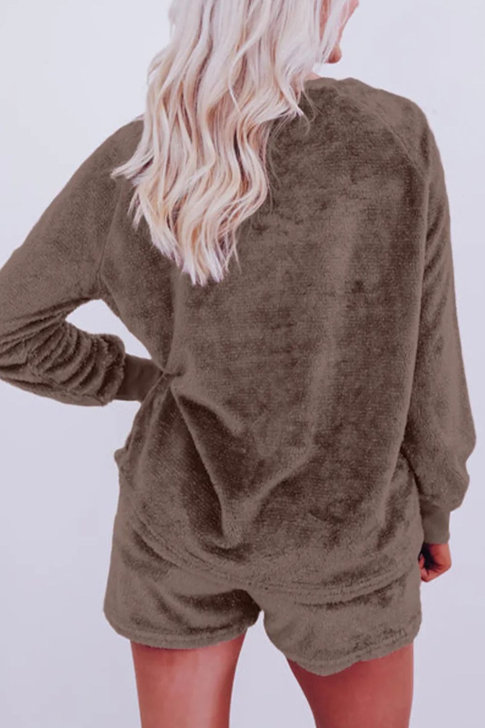 Round Neck Long Sleeve Top Shorts Set