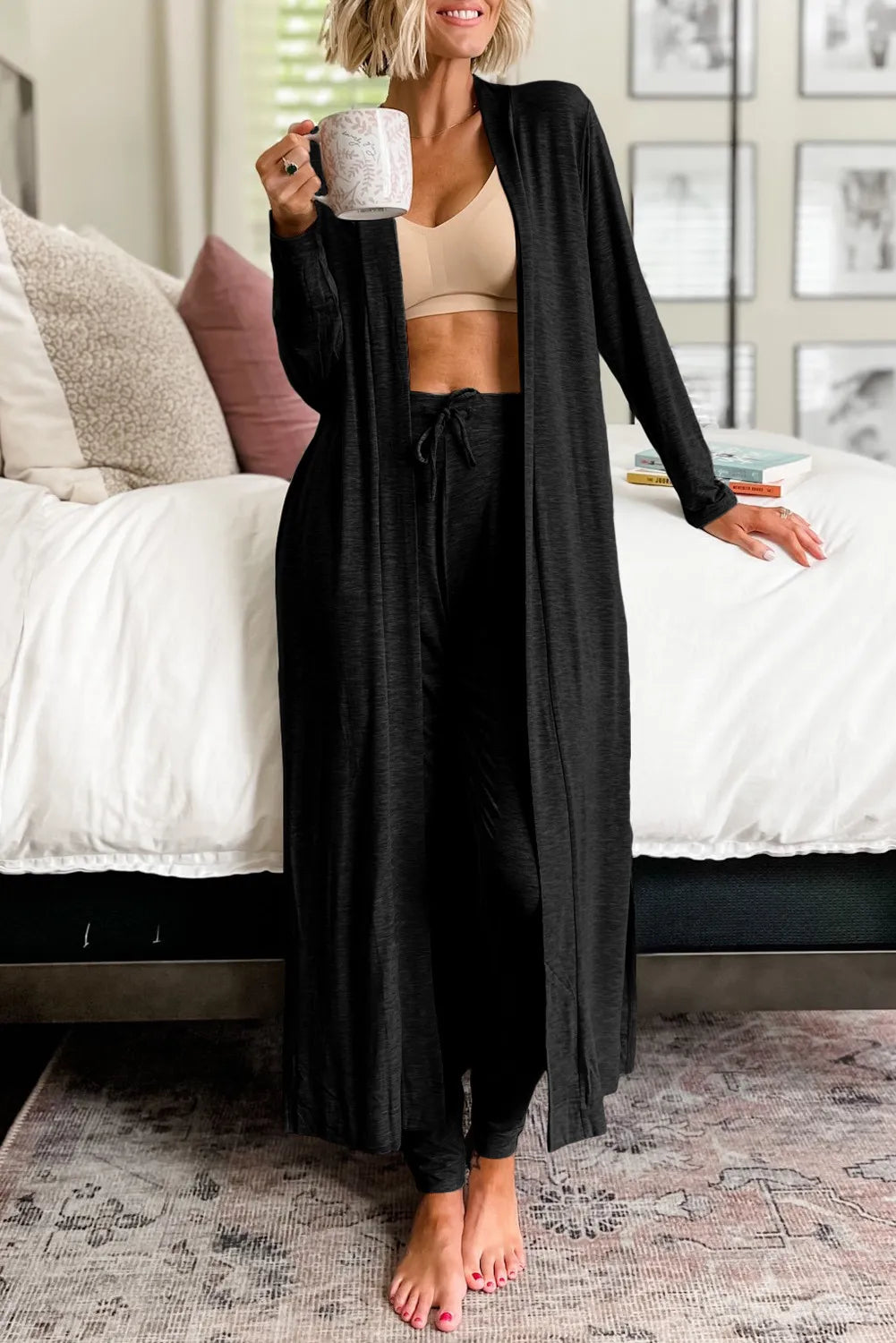 Open Front Long Sleeve Cardigan Set