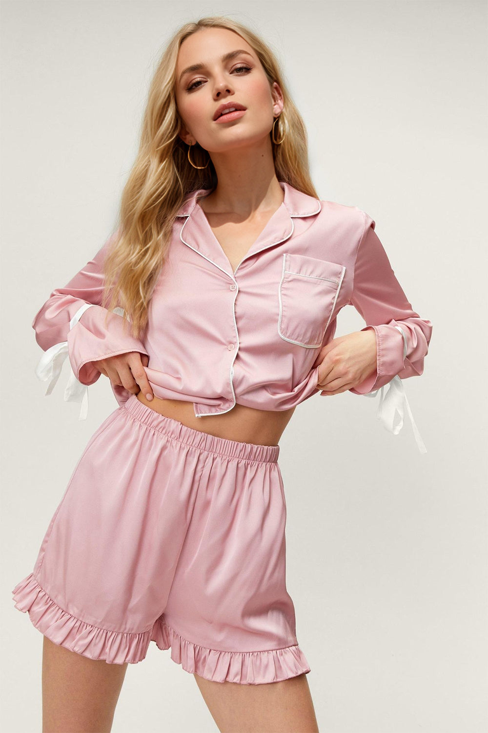 Basic Bae Tied Cuff Top Frill Shorts
