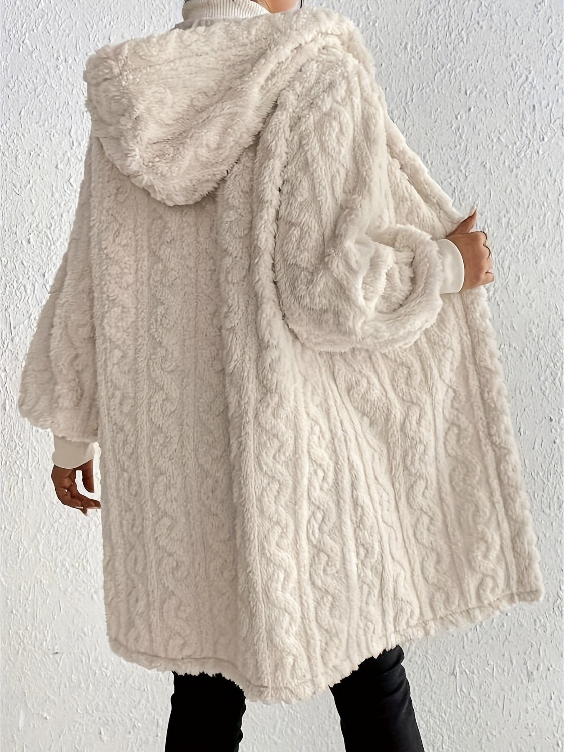 Open Front Fuzzy Hooded Jacket