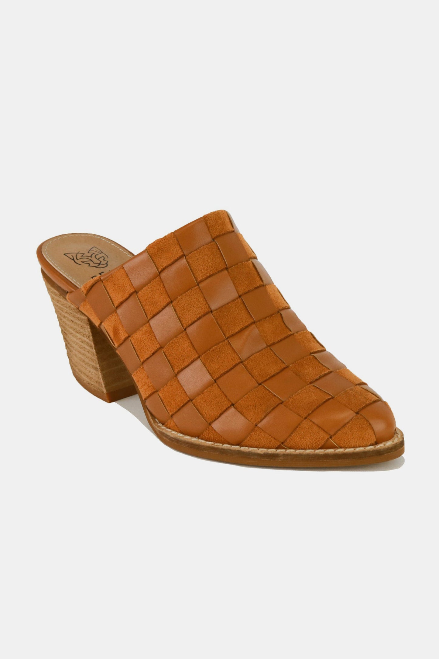 Woven Checkerboard Block Heel Mules