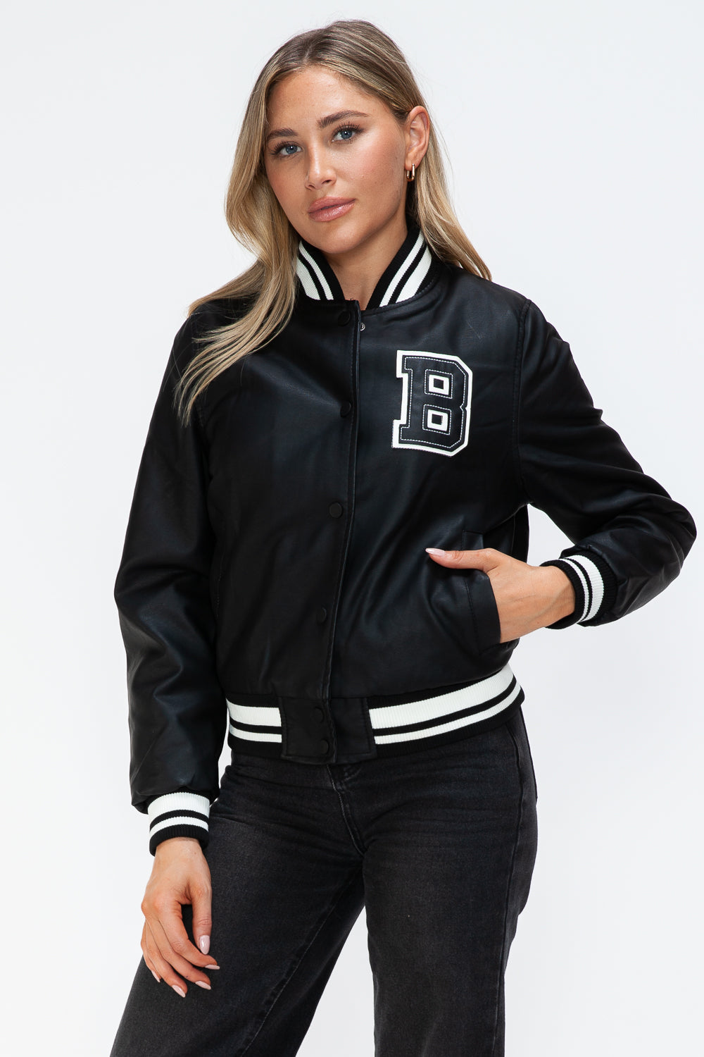 Leather Snap Down Bomber Jacket