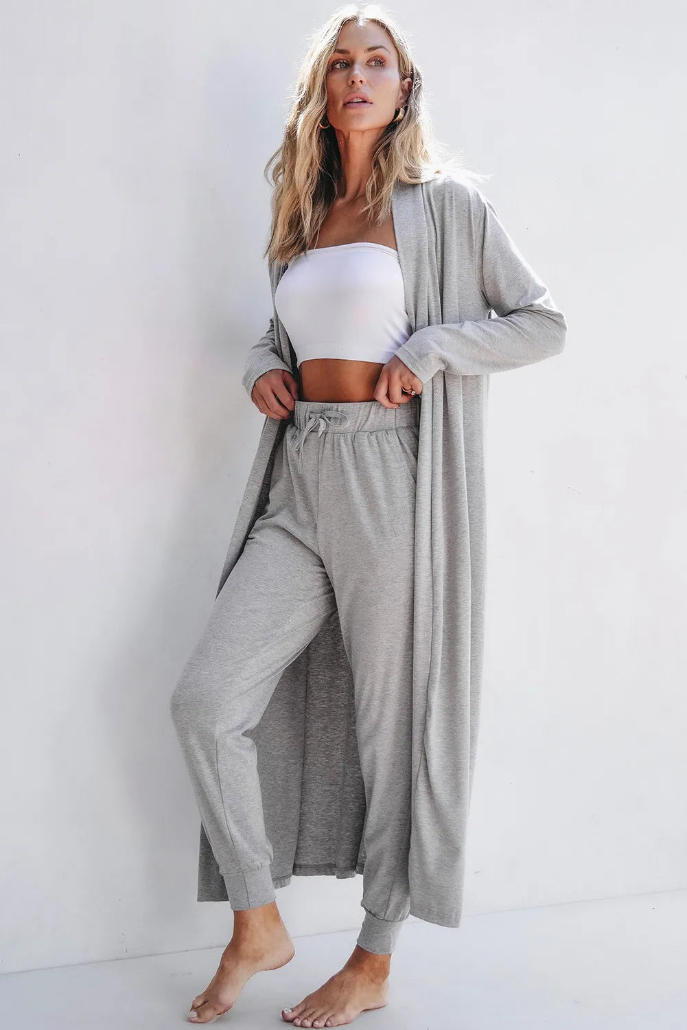 Open Front Long Sleeve Cardigan Set