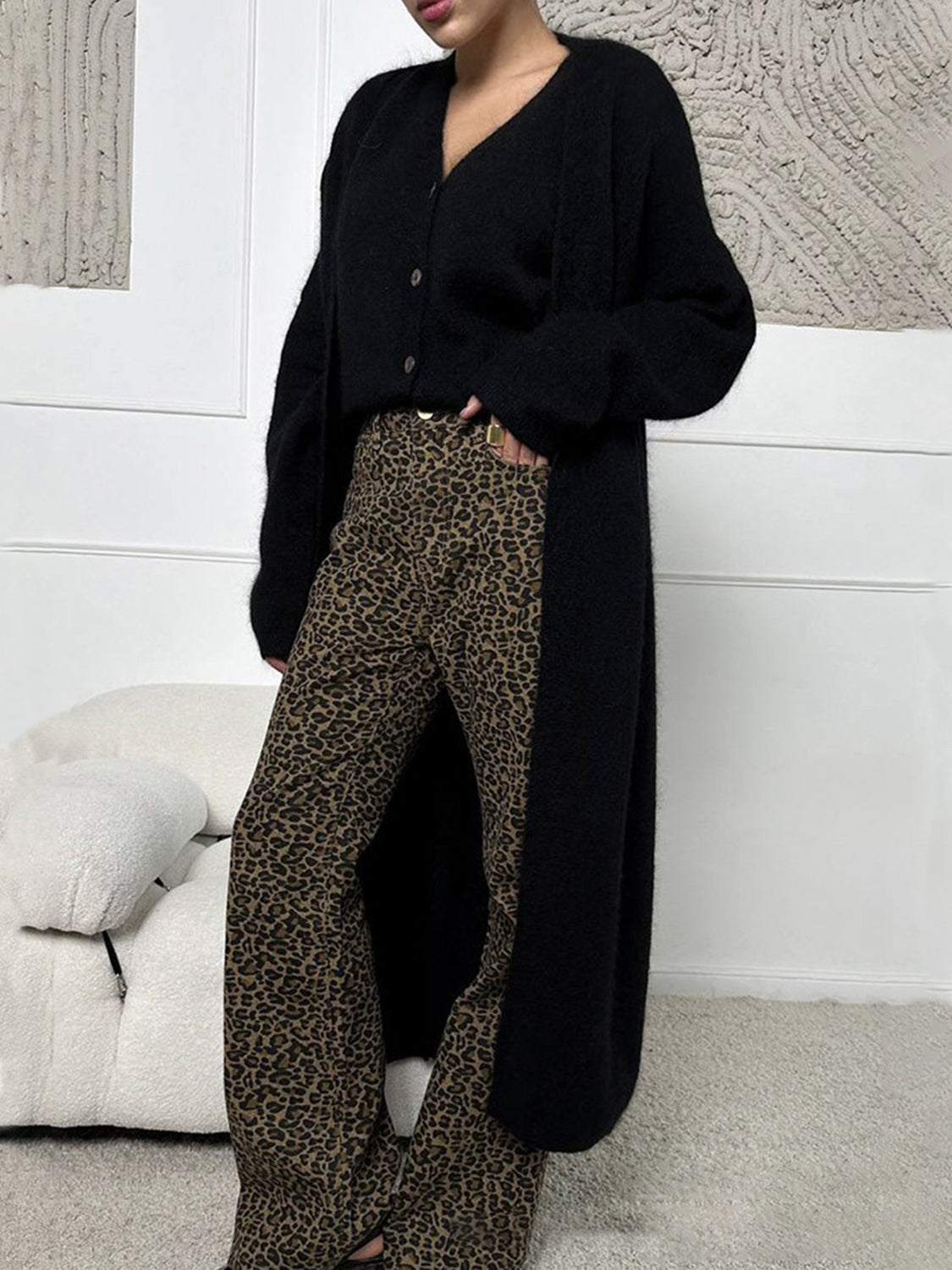 Fuzzy Open Front Solid Cardigan