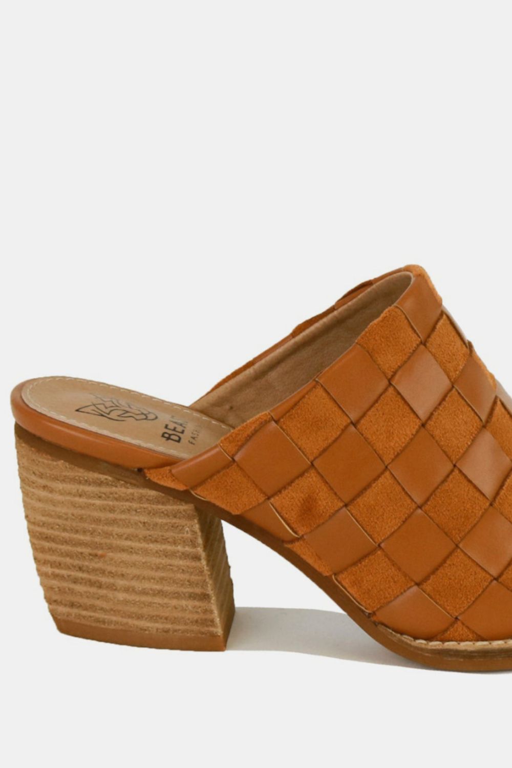 Woven Checkerboard Block Heel Mules