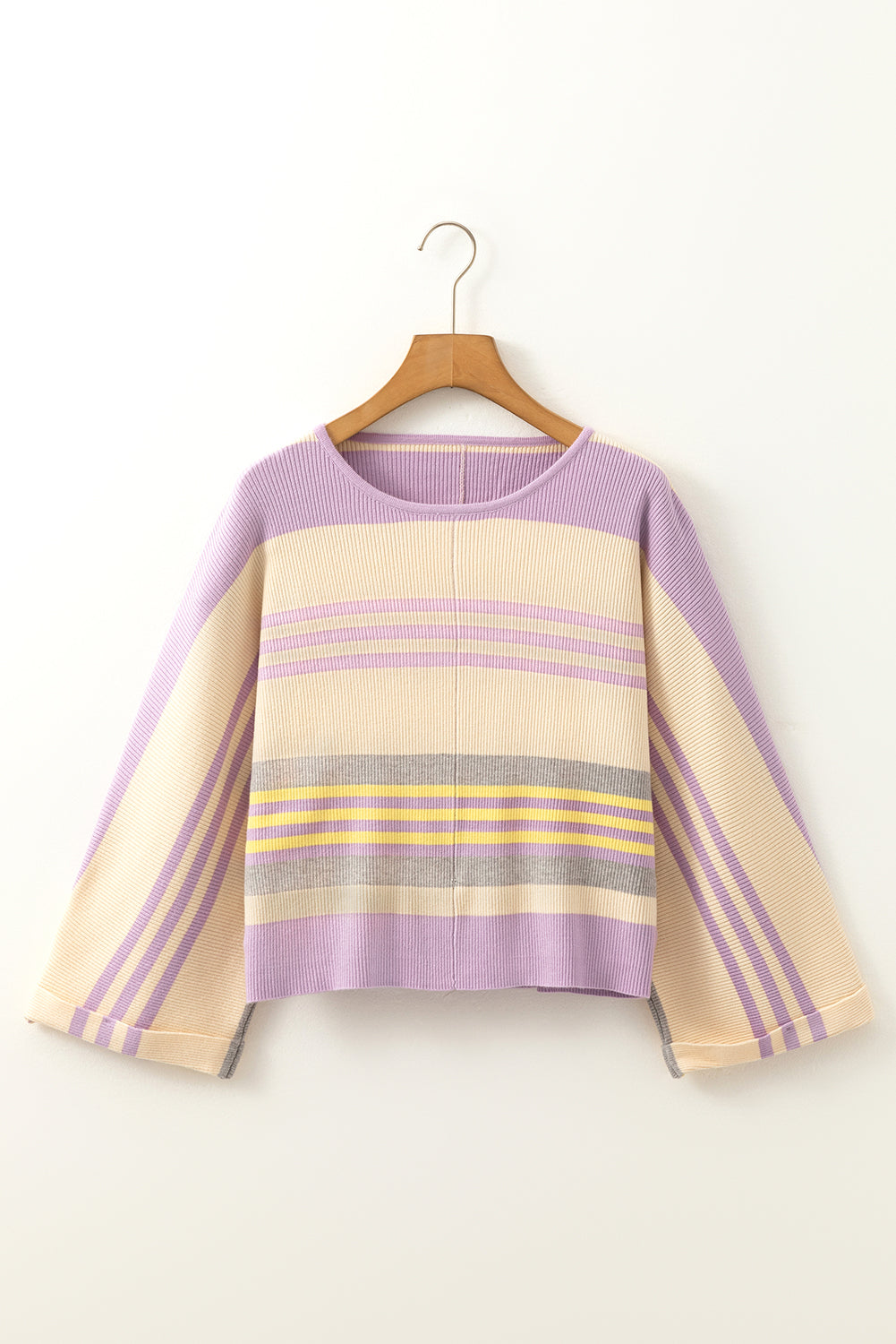 Striped Round Neck 3/4 Sleeve Top