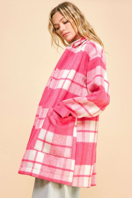 Plaid Drop Shoulder Longline Coat