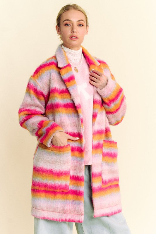 Striped Open Front Coat - Stylish