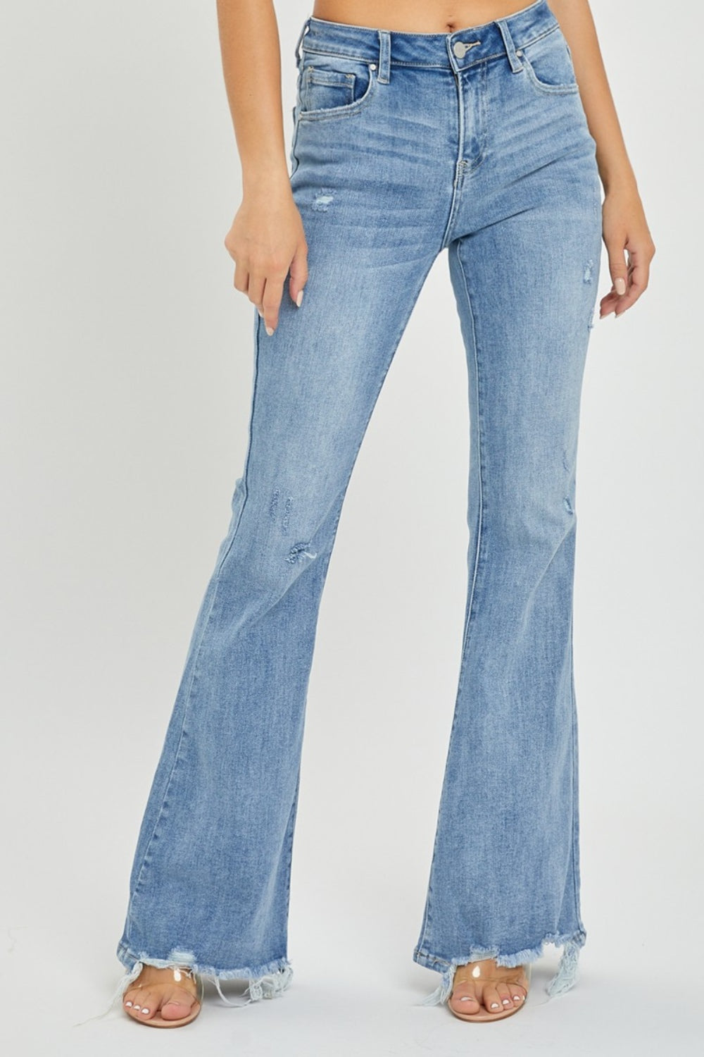 Risen High Rise Frayed Hem Flare Jean