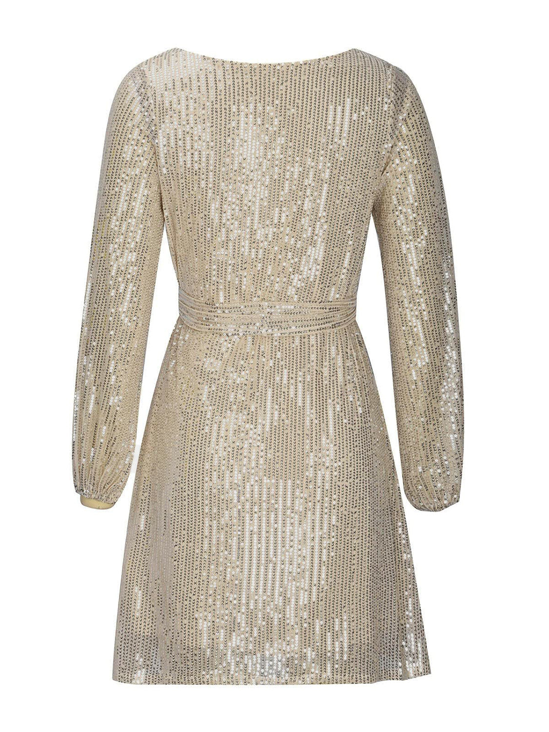 Sequin Tie Waist Long Sleeve Dress
