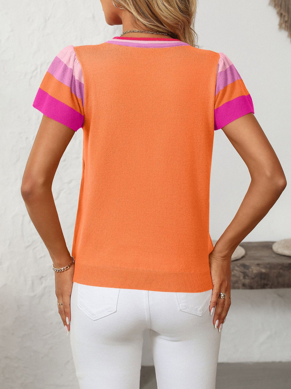 Contrast Round Neck Short Sleeve Top
