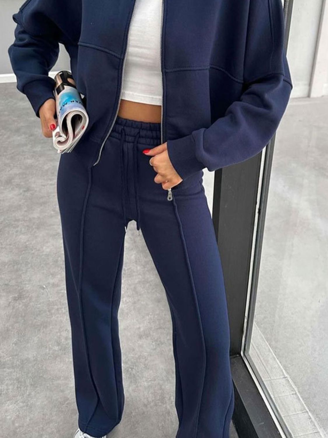 Baseball Collar Zip Up Outerwear Set