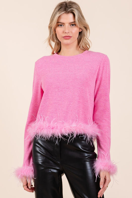 Mittoshop Feather Trim Crop Top