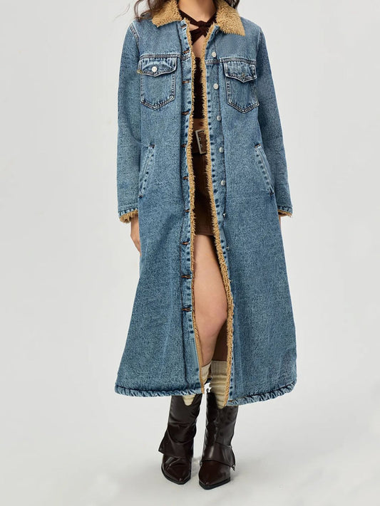 Pocketed Denim Jacket Fur Lined