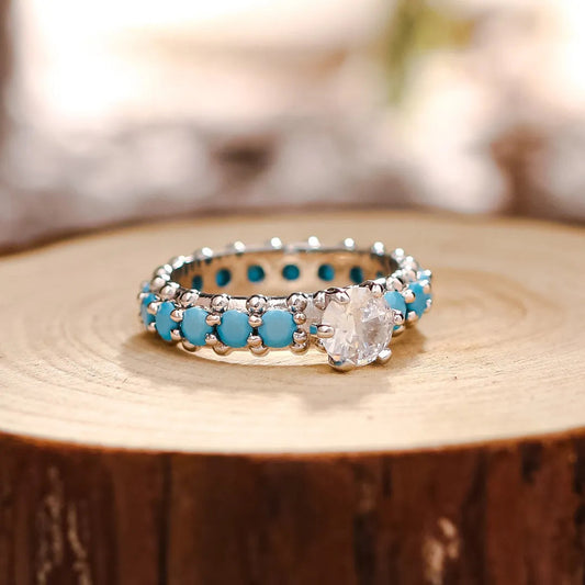 Turquoise Zircon Sterling Silver Ring