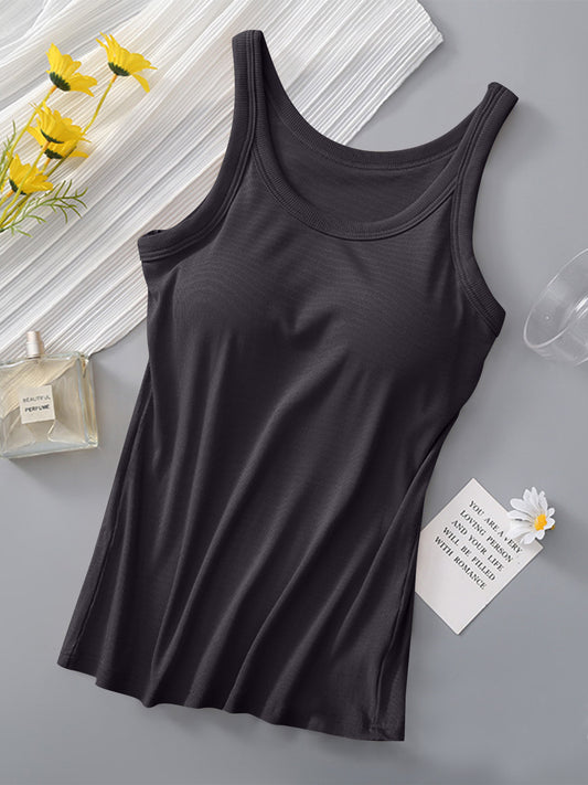 Round Neck Tank with Bra - Support