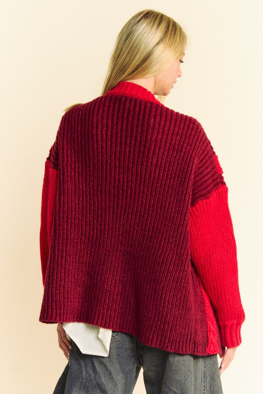 Cable-Knit Color Block Cardigan