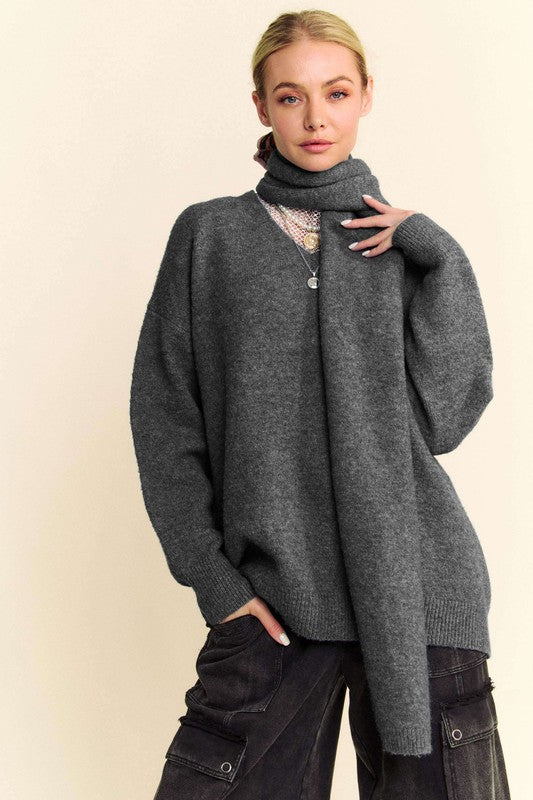 Davi & Dani V-Neck Sweater Scarf Set