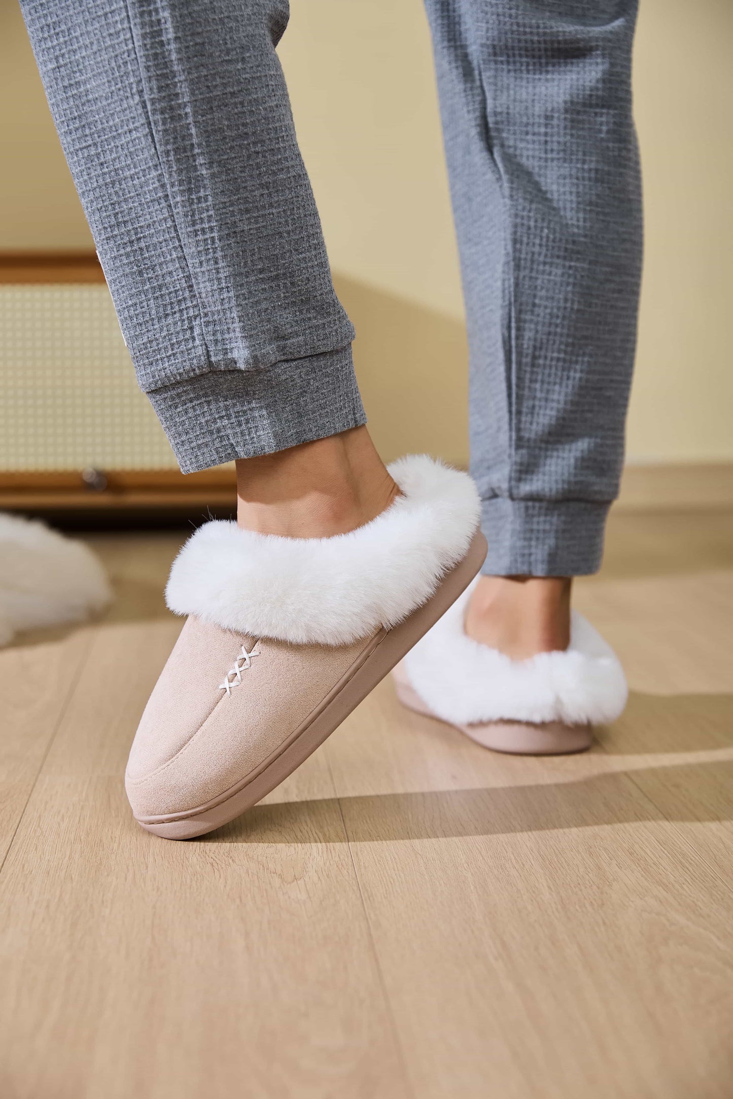 Fluff Trim House Slippers - Cozy