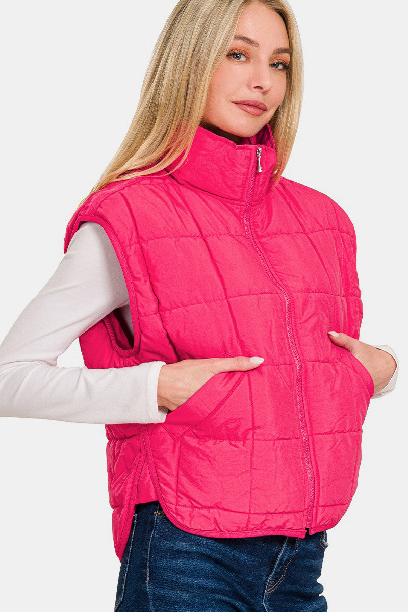 Zenana Zip Up Cropped Puffer Vest