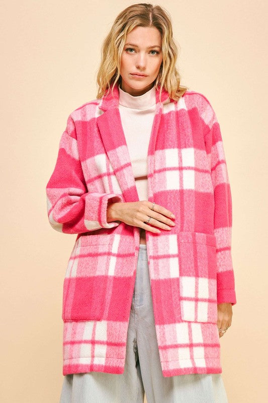 Plaid Drop Shoulder Longline Coat