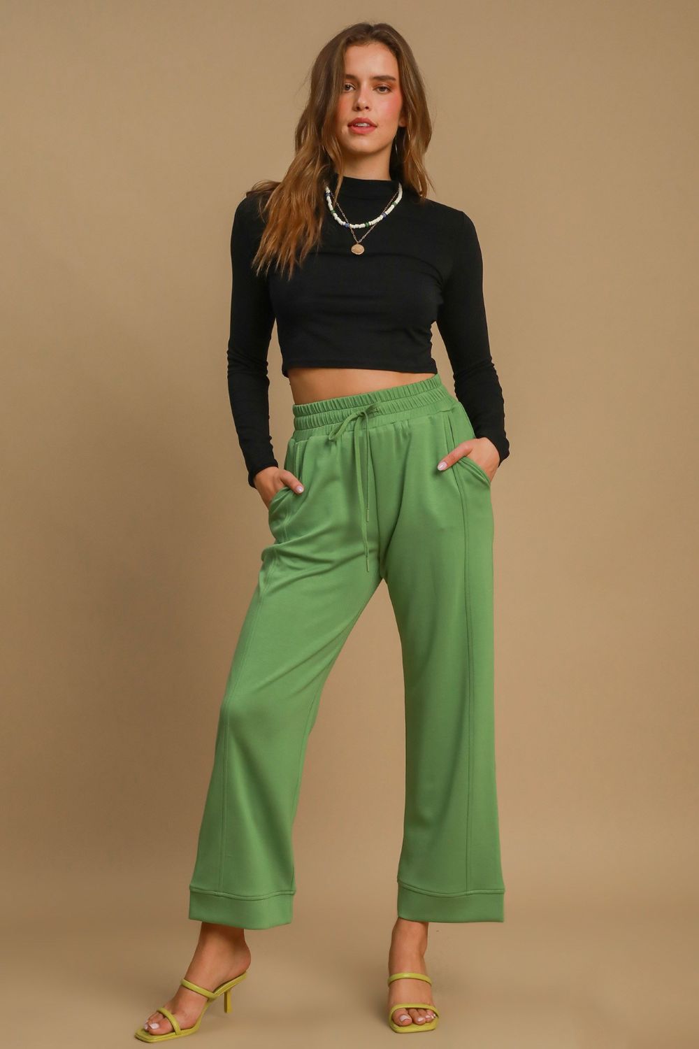 Drawstring Wide Leg Pants w/ Pockets