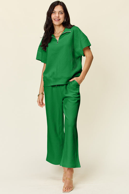 Double Take Half Zip Top & Pants Set