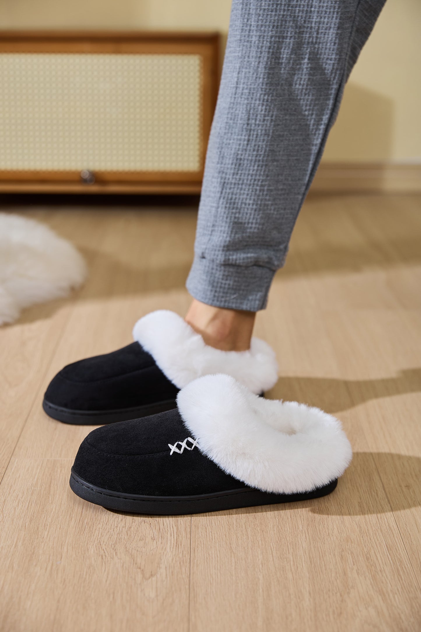 Fluff Trim House Slippers - Cozy